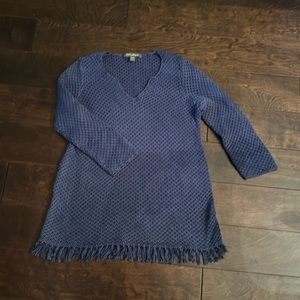 Tommy Bahama Blue knit sweater 3/4 sleeve and fringe detail M